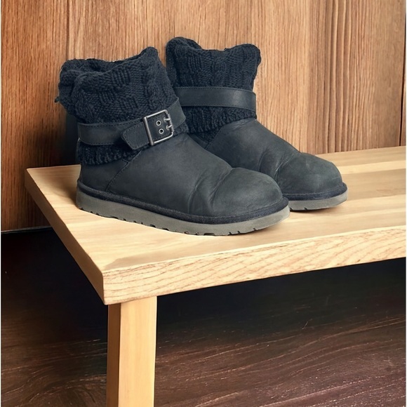 UGG Other - UGG Big kids size 4 Black Suede Sweater Top Buckle Ankle Boots